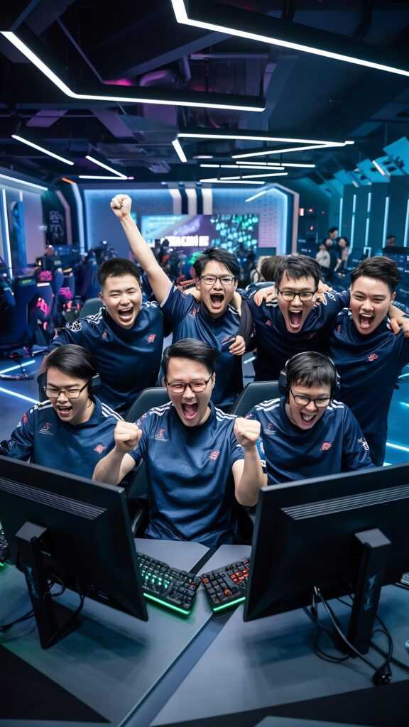 team-professional-cybersport-gamers-celebrating-success-gaming-club