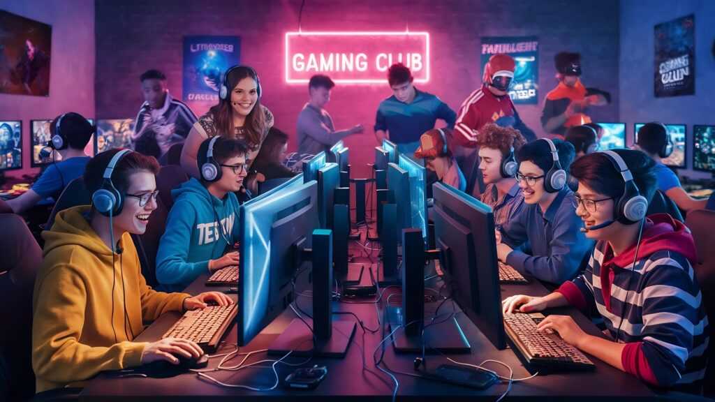 team-teenage-gamers-plays-multiplayer-video-game-pc-gaming-club